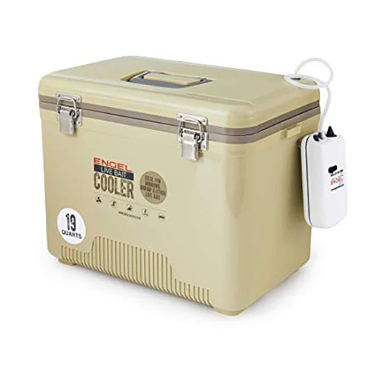 Tan Live Bait Drybox/Cooler with 2 Speed Aerator Pump