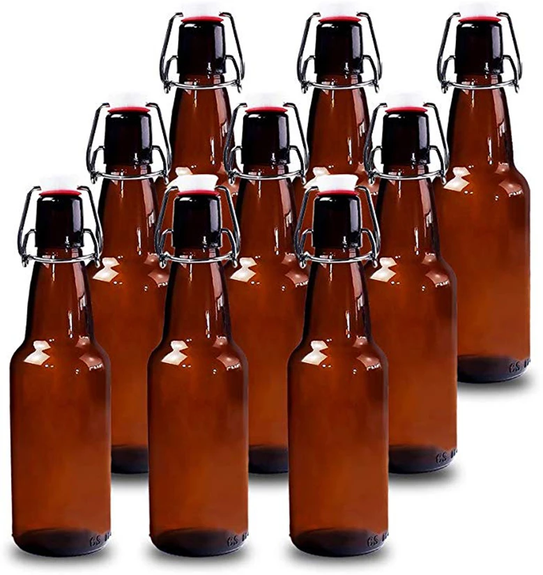 Home Brewing Glass Beer Bottle with Easy Wire Swing Cap & Airtight Rubber Seal -Ambe