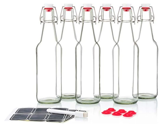 Swing Top Glass Bottles - Flip Top Brewing Bottles For Kombucha, Kefir, Beer, Set of 6