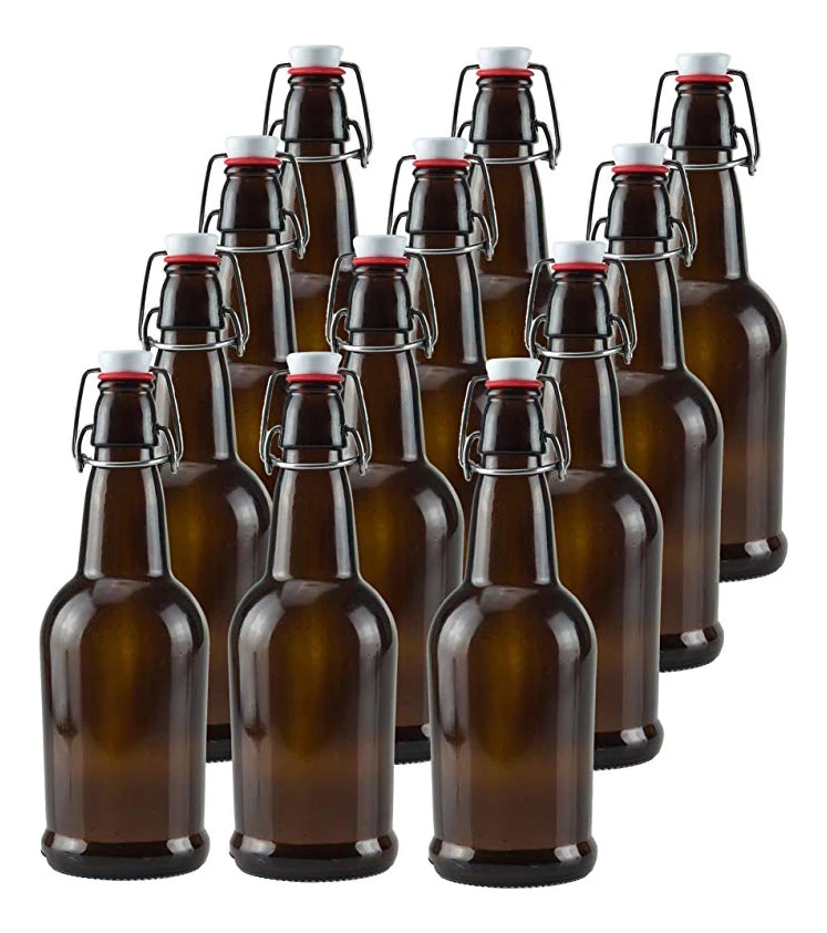 16 oz Amber Glass Beer Bottles for Home Brewing 12 Pack with Flip Caps