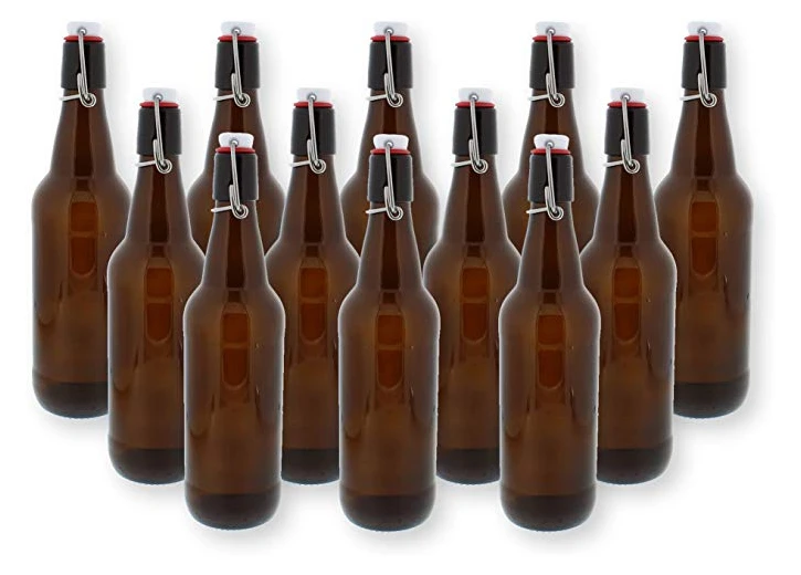 Swing Top Bottles w/Caps - 16.9oz, Amber Glass, Reusable for Homebrew - 12 pack