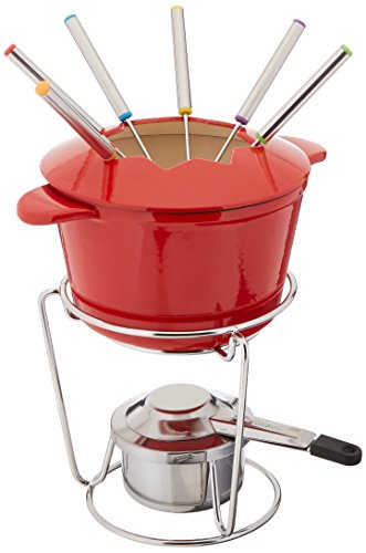 Cuisinart FP-115RS 13-Piece Cast Iron Fondue Set, Red